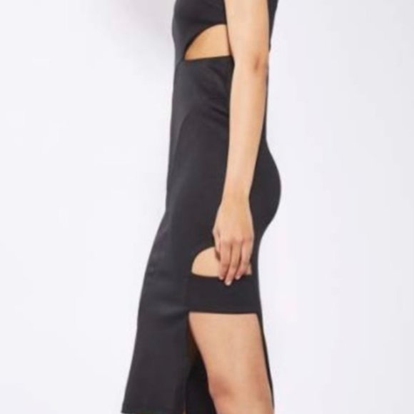 NWT TOPSHOP Black Midi Dress with cutout and thigh detail, US Size 8 - Picture 2 of 5